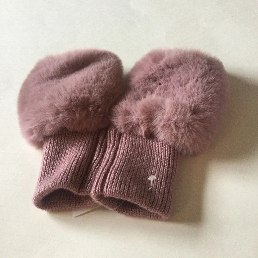 JOCELYN FAUX FUR FINGERLESS GLOVES MITTENS IN DUSTY ROSE  PINK NWOT